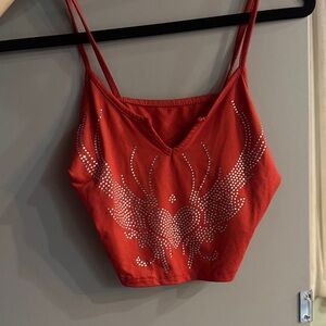 Red Rhinestone Crop Top